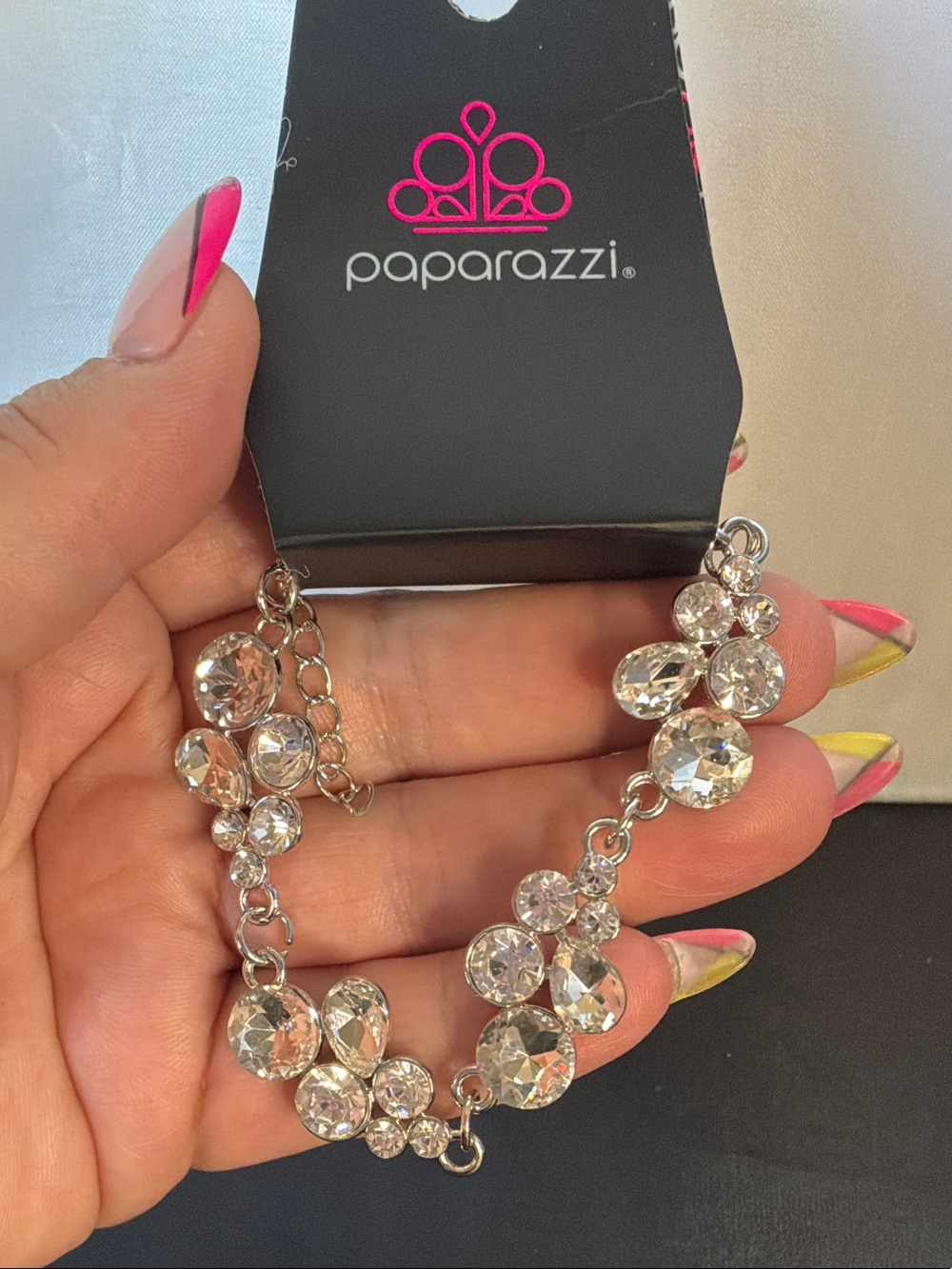 paparazzi Silver Clear Crystal Cluster Bracelet